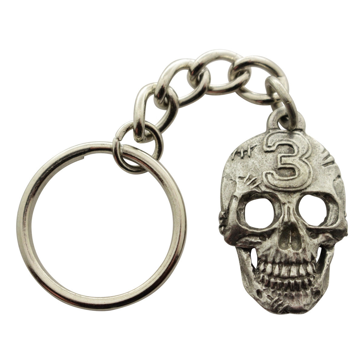 Lucky Number 3 Skull Keychain ~ Antiqued Pewter ~ Keychain ~ Antiqued Pewter Keychain ~ Sarah's Treats & Treasures